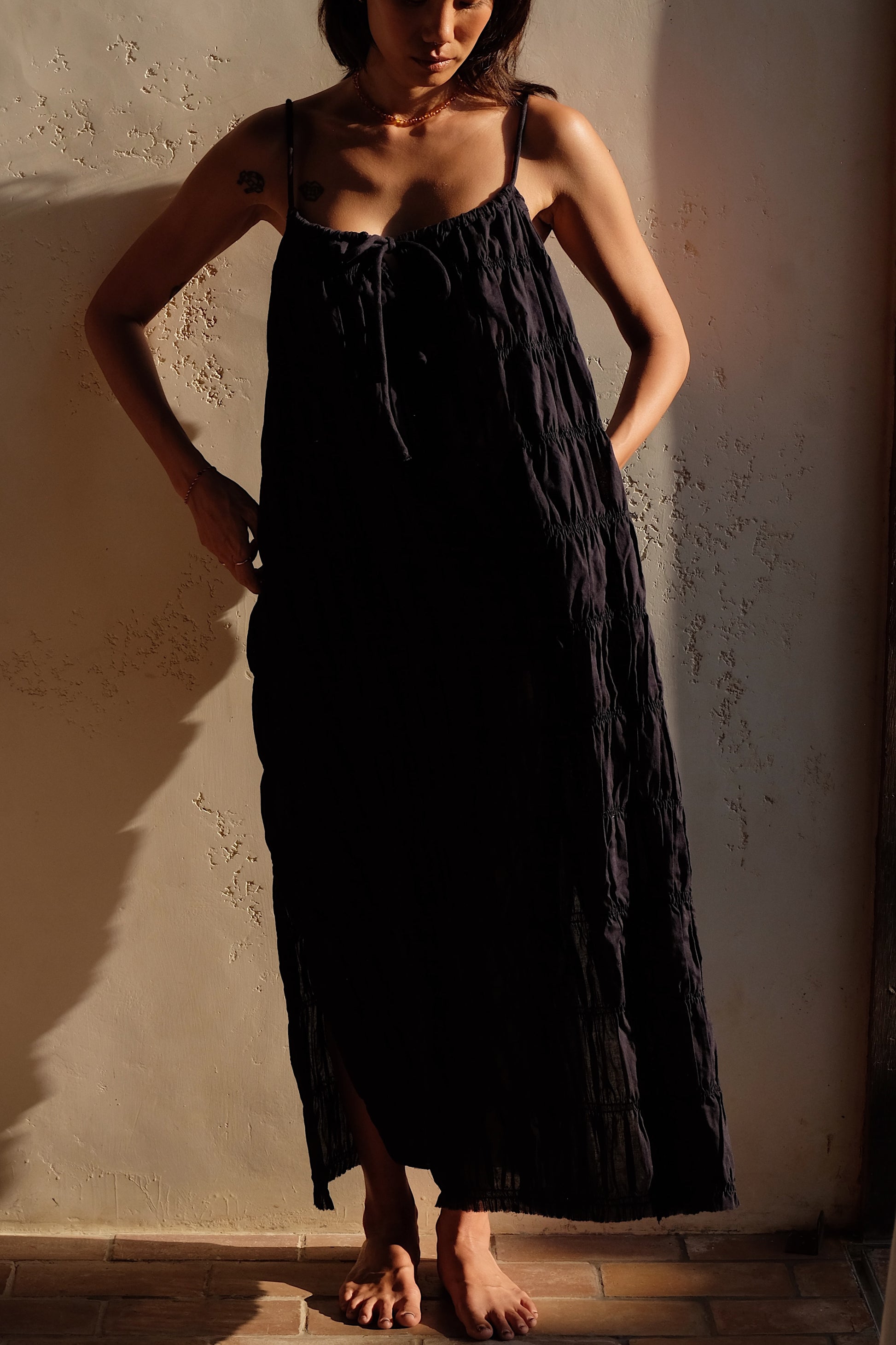 moran ruched tie maxi dress