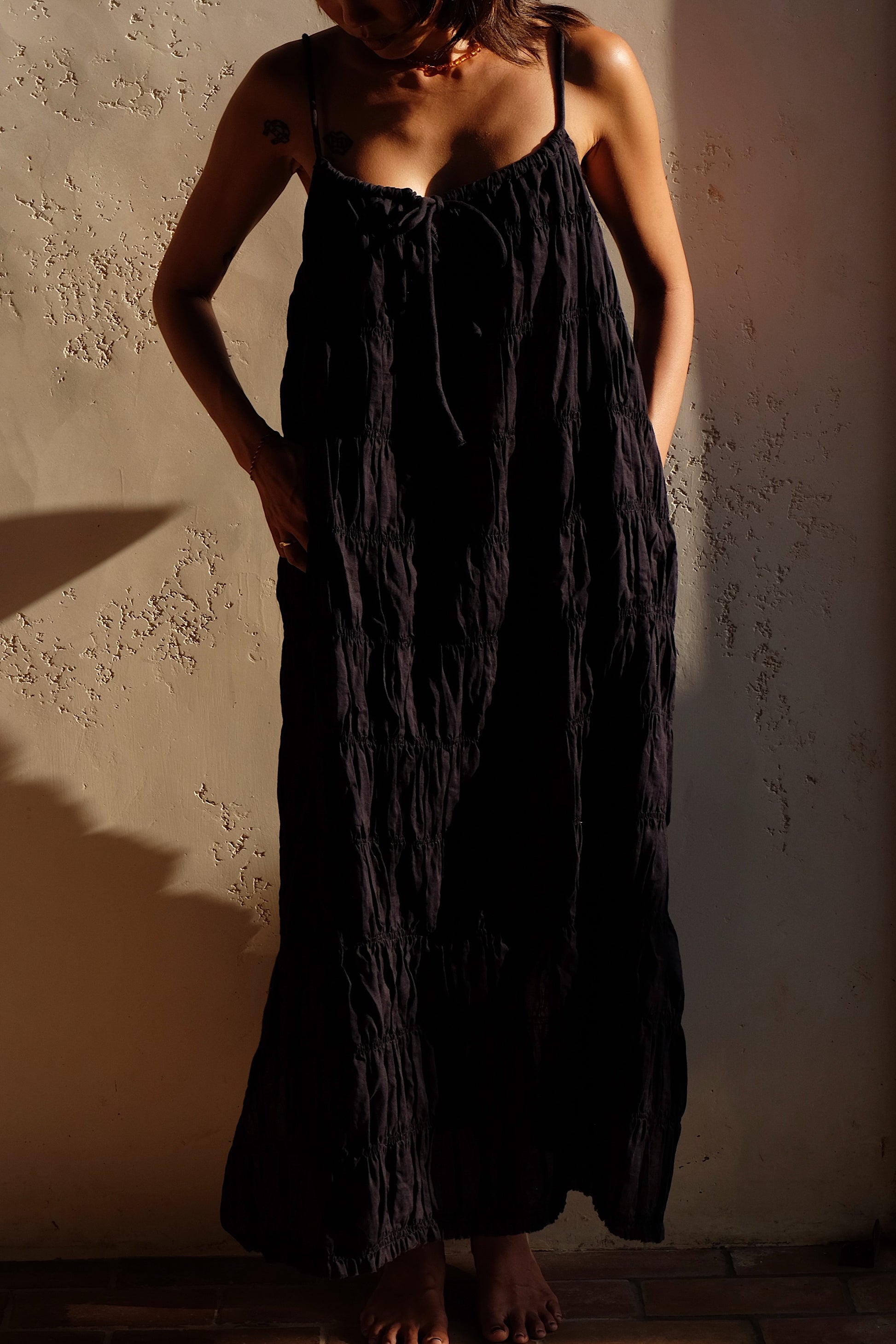 moran ruched tie maxi dress