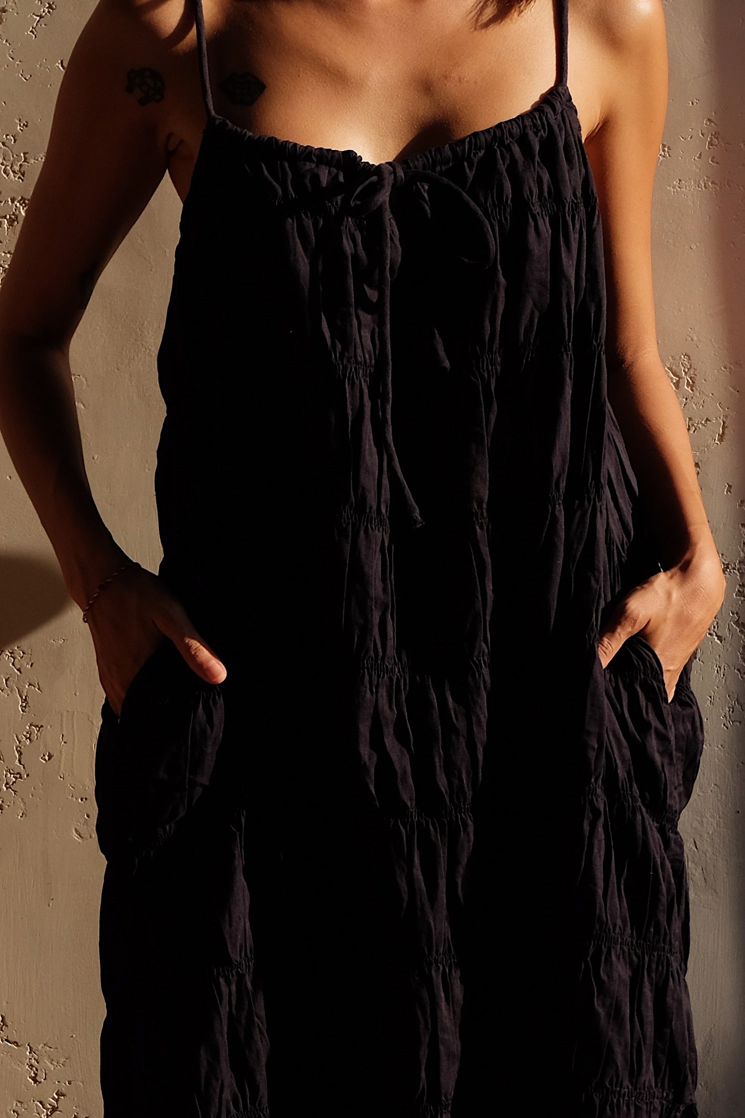 moran ruched tie maxi dress