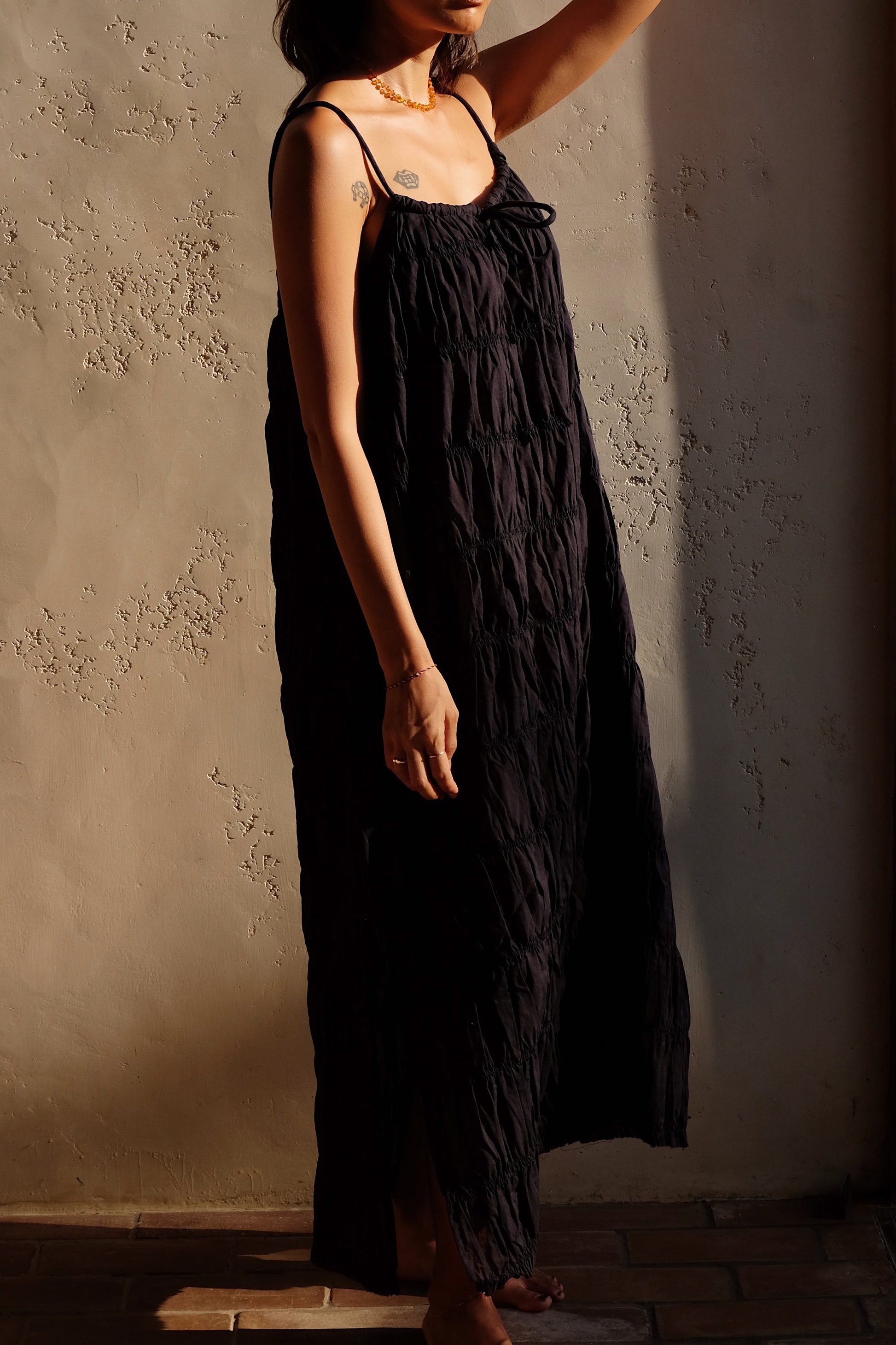 moran ruched tie maxi dress