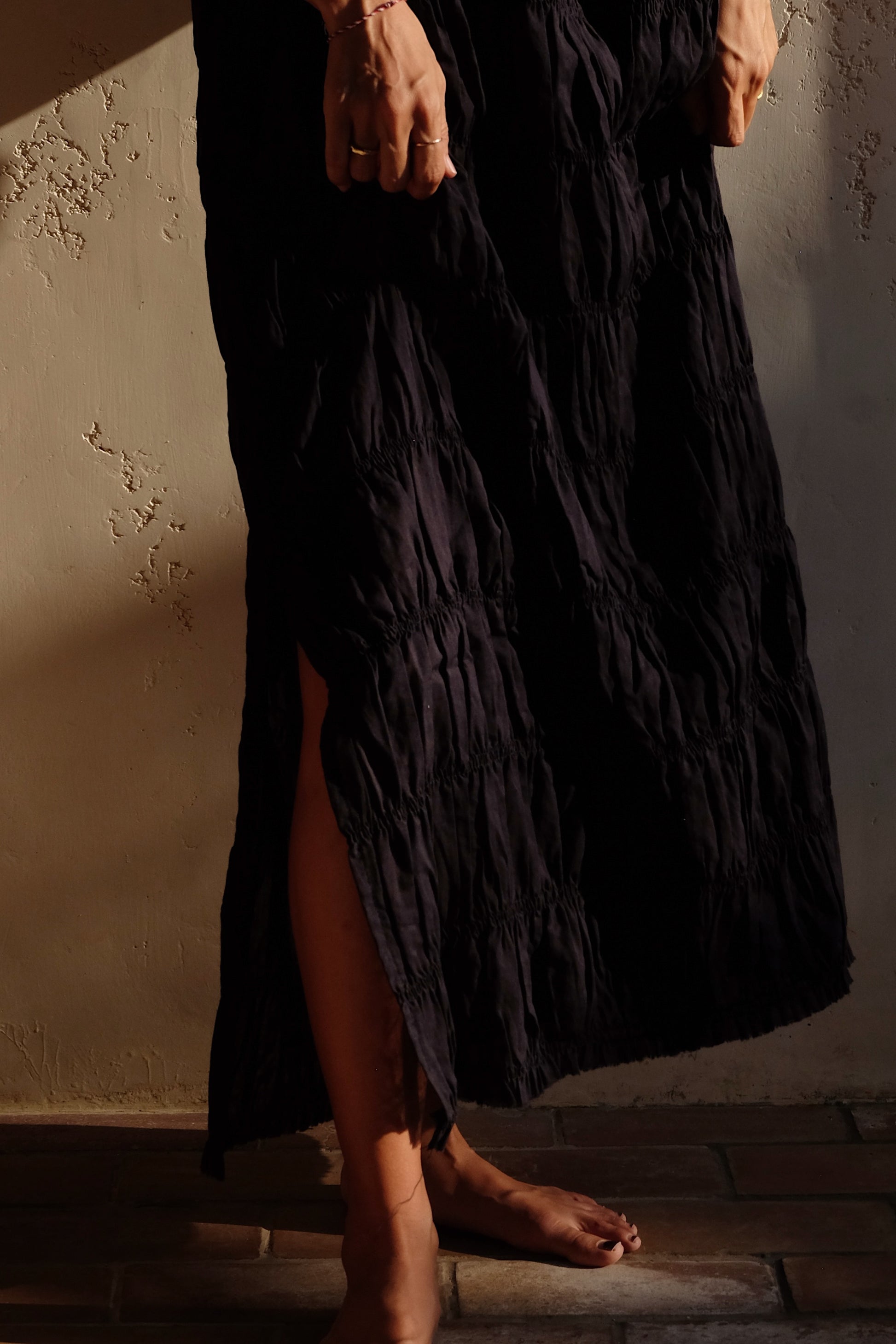 moran ruched tie maxi dress