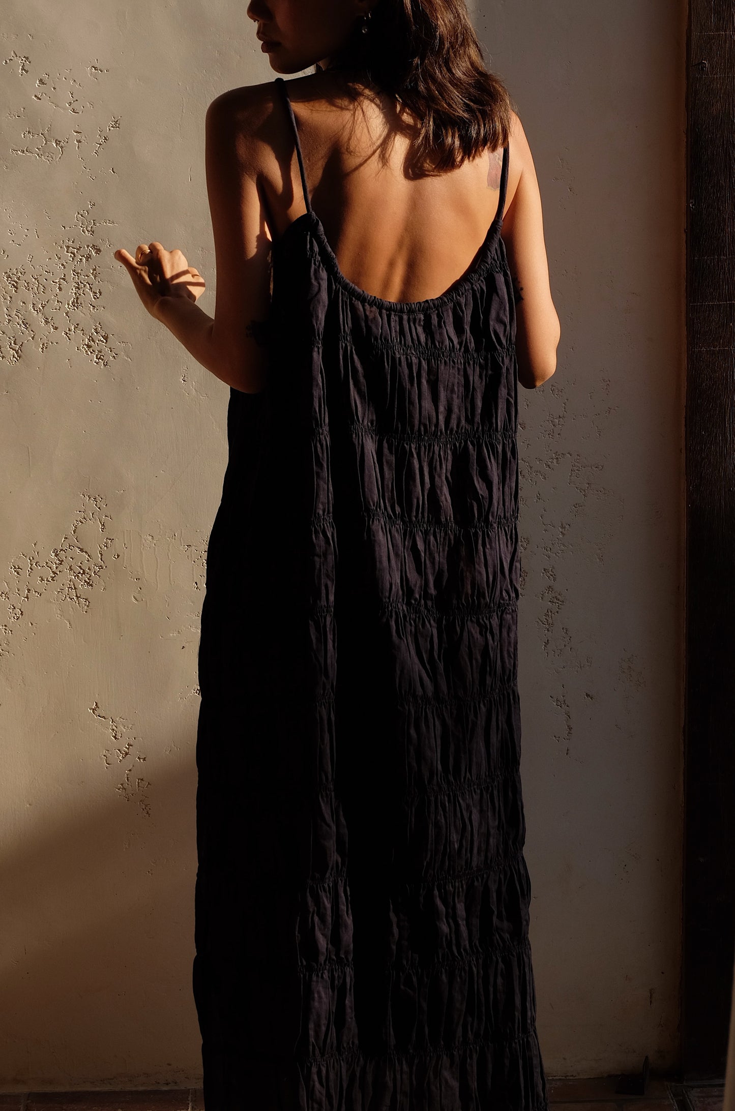 moran ruched tie maxi dress