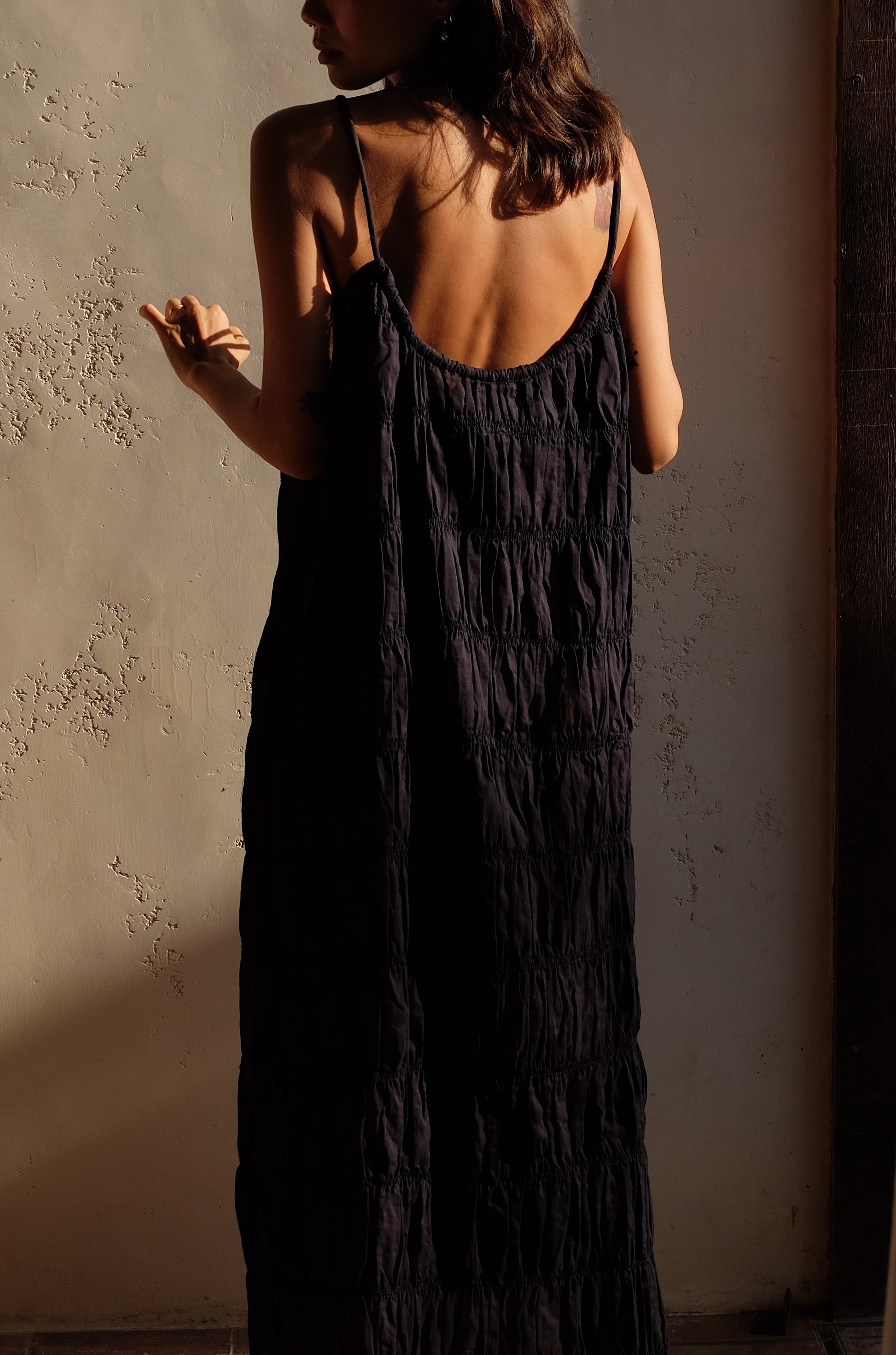 moran ruched tie maxi dress