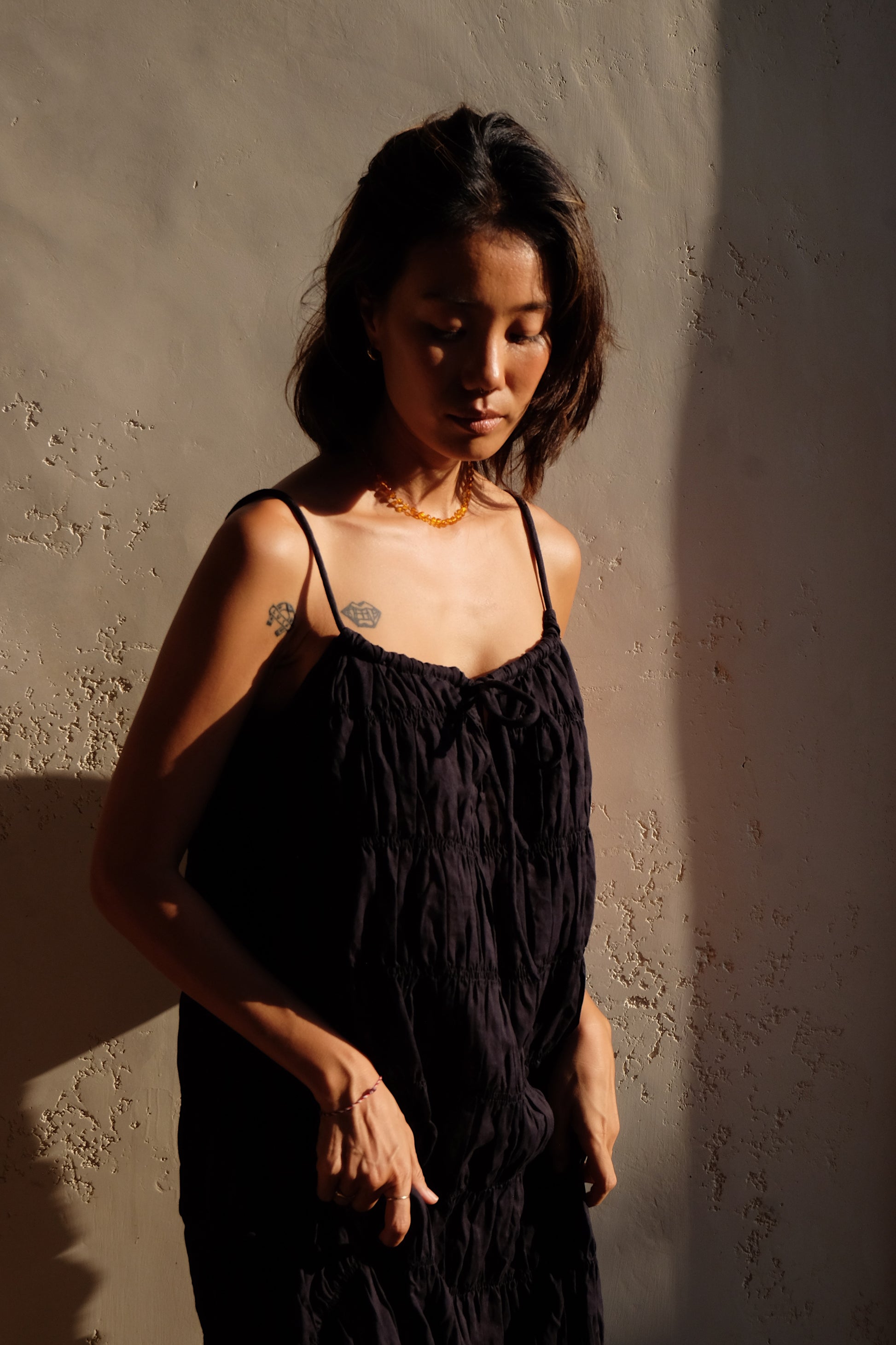 moran ruched tie maxi dress