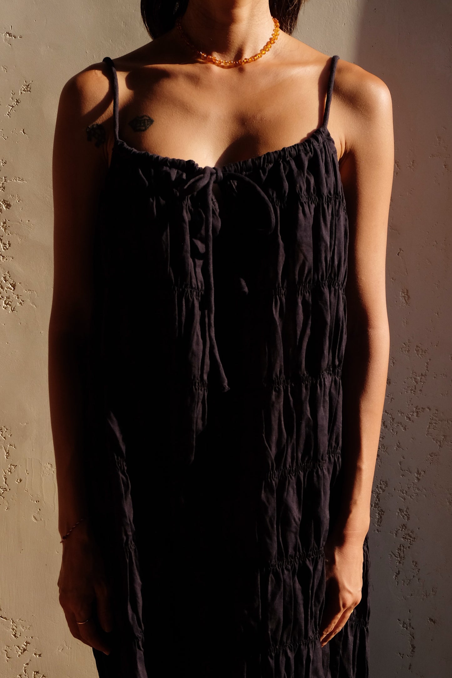 moran ruched tie maxi dress