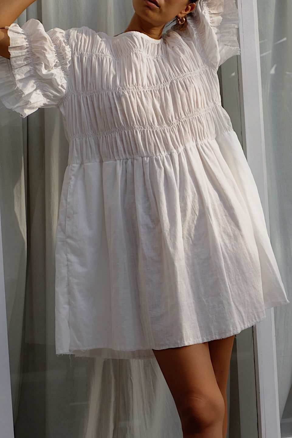 softly elasticated sheer cotton babydoll mini dress