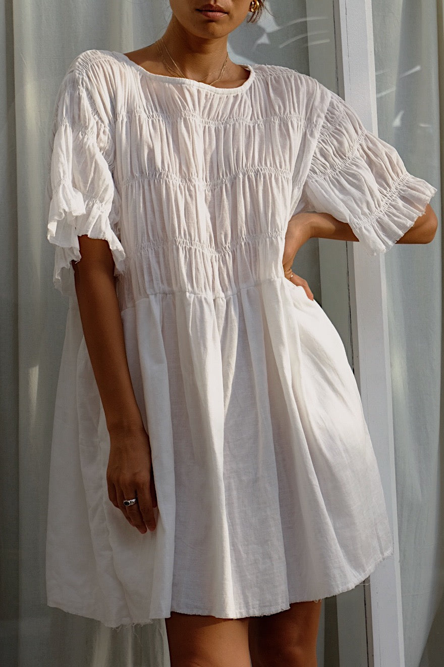 softly elasticated sheer cotton babydoll mini dress
