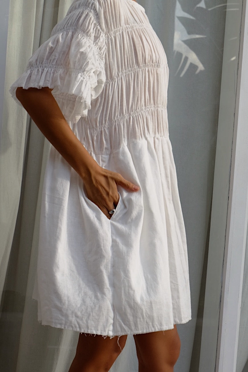softly elasticated sheer cotton babydoll mini dress