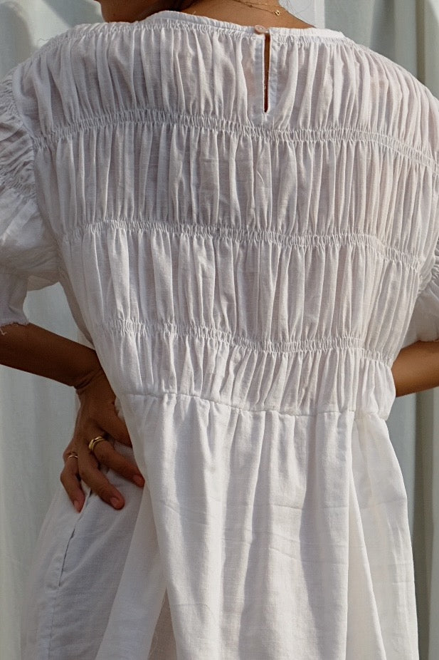 softly elasticated sheer cotton babydoll mini dress