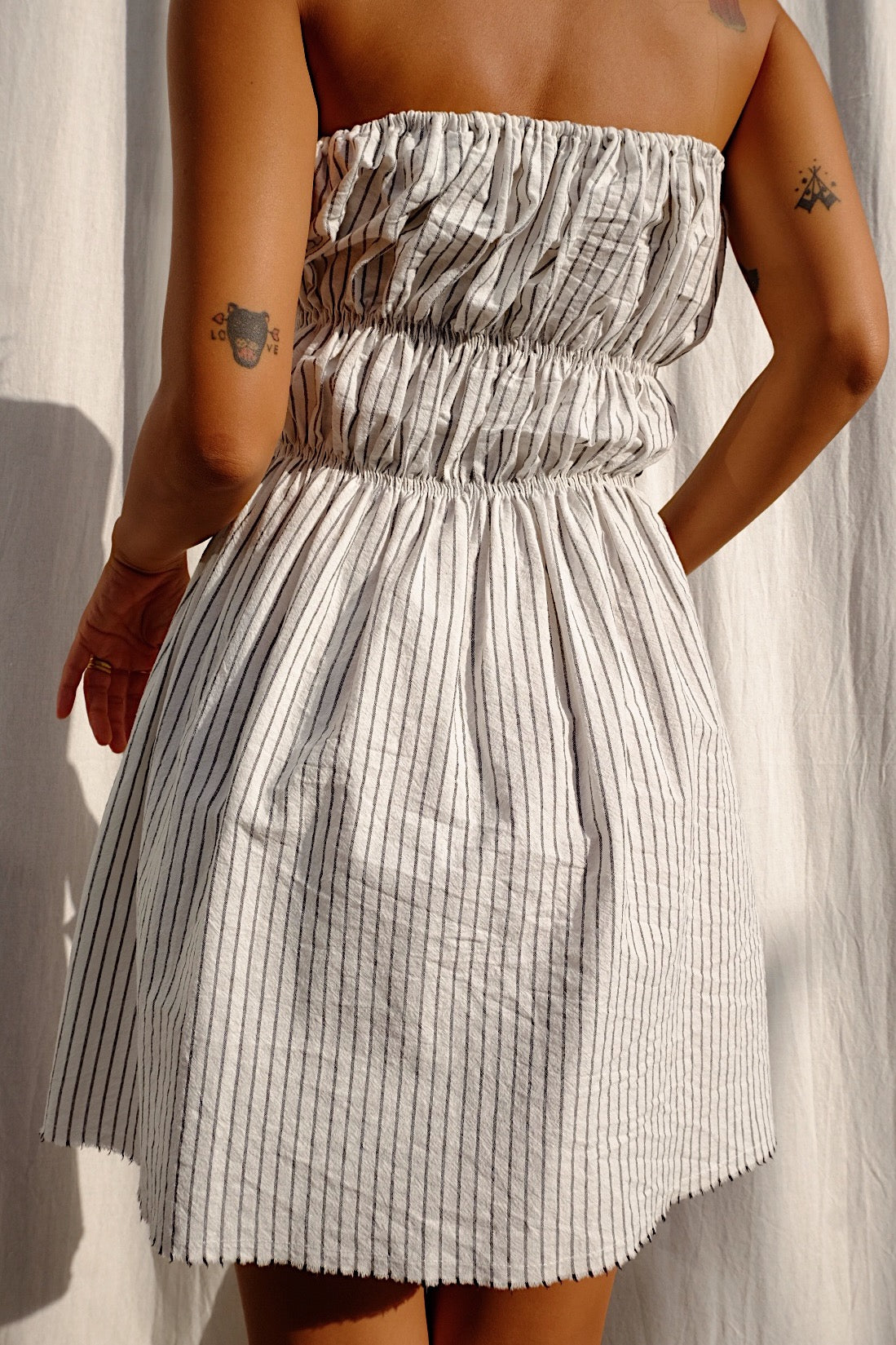 cotton stripe strapless tube top mini dress