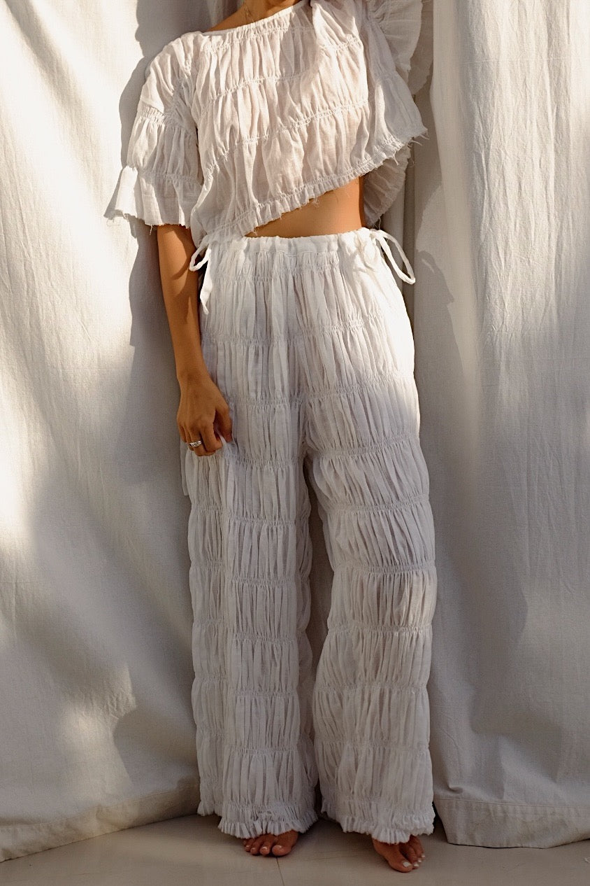 softly elasticated sheer cotton relaxed fit pants