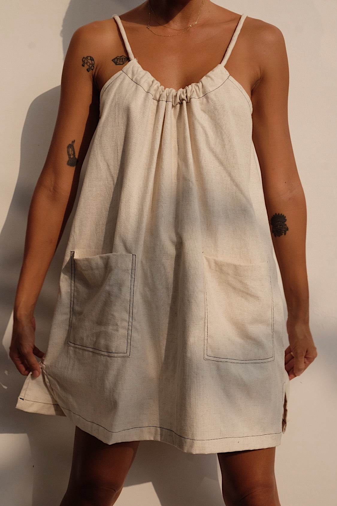 oatmeal linen blend tie back mini dress 