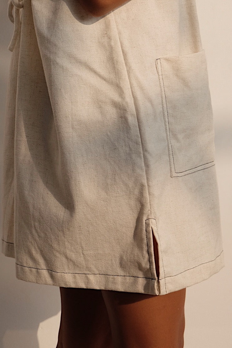 oatmeal linen blend tie back mini dress 