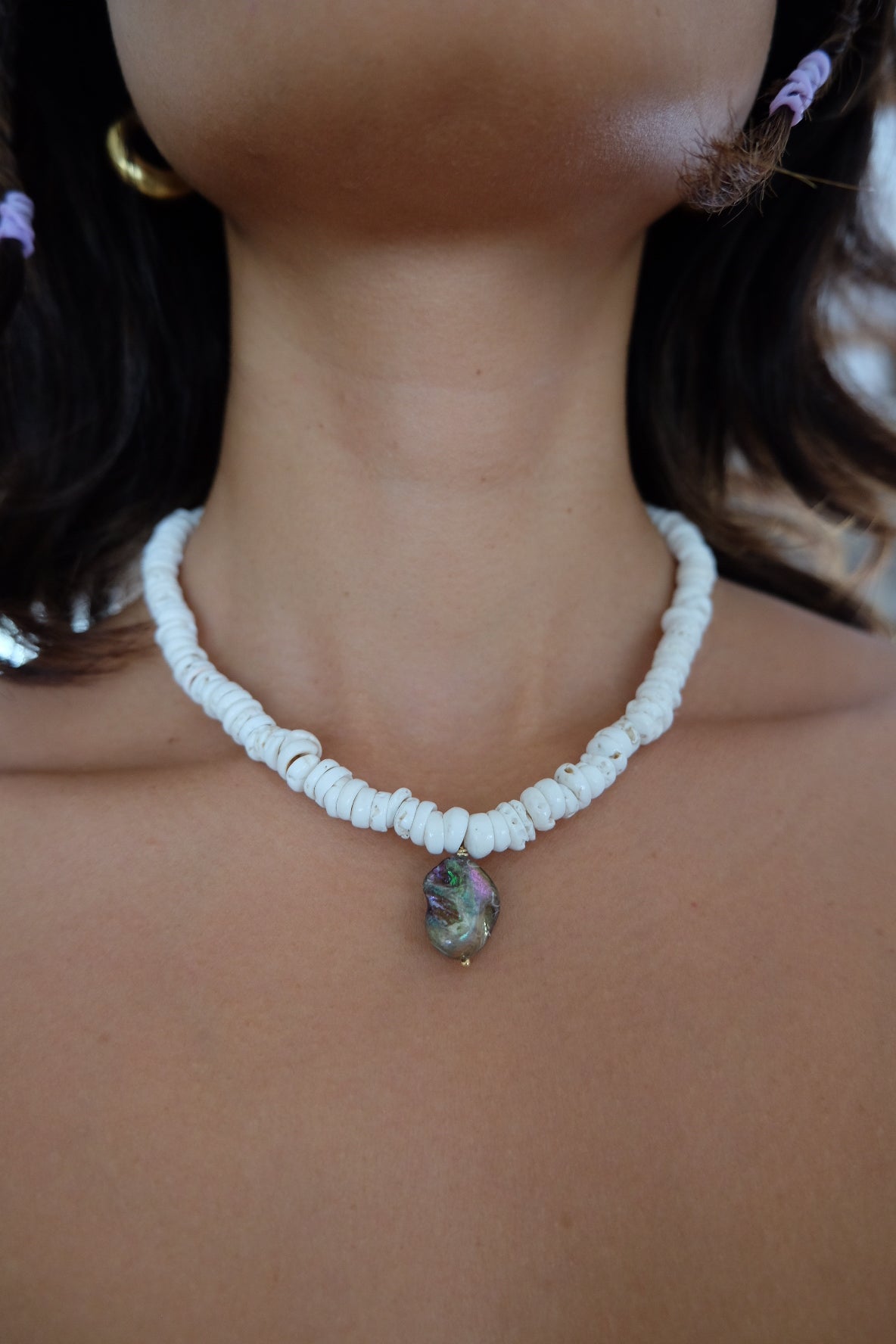 natural shell necklace with center piece