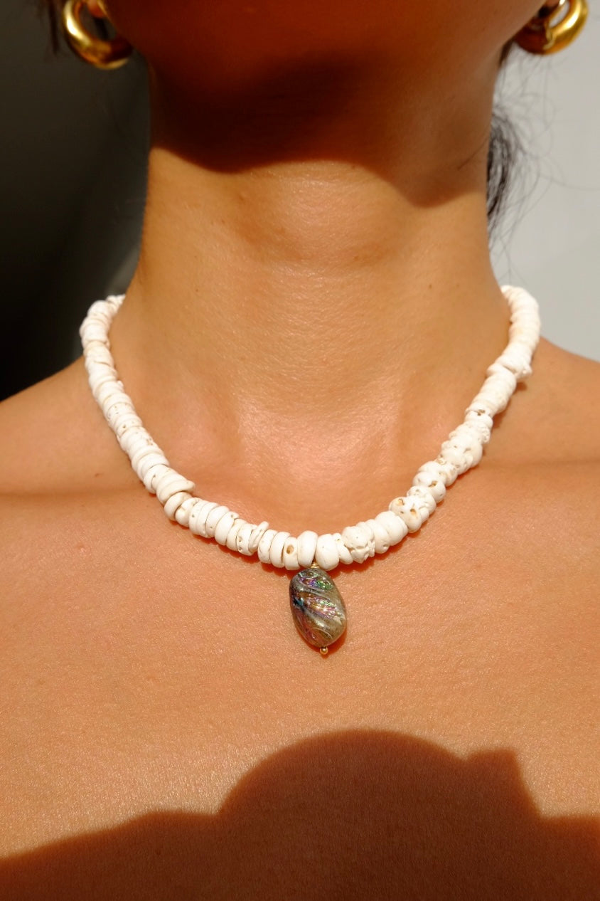 natural shell necklace with center piece